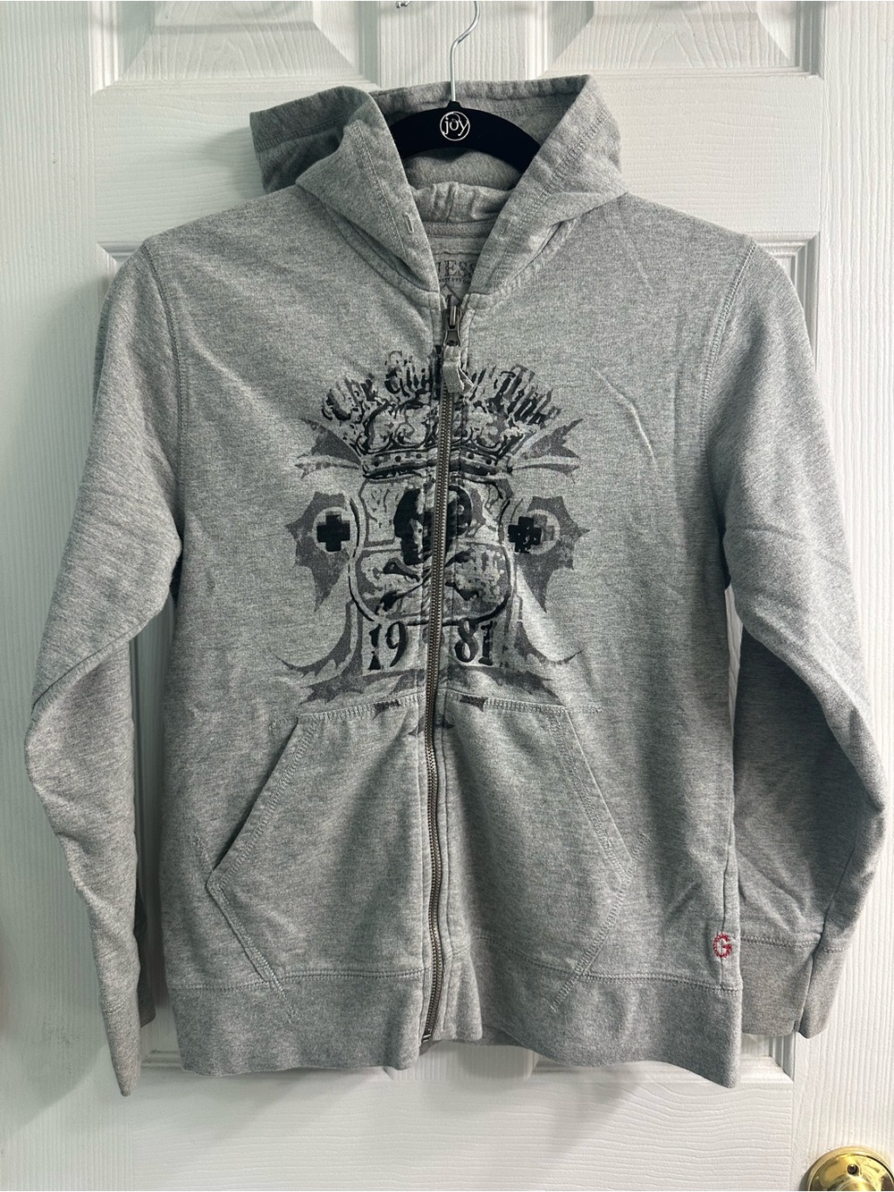 Guess Light Gray Graphic Zip-Up Hoodie Sweater